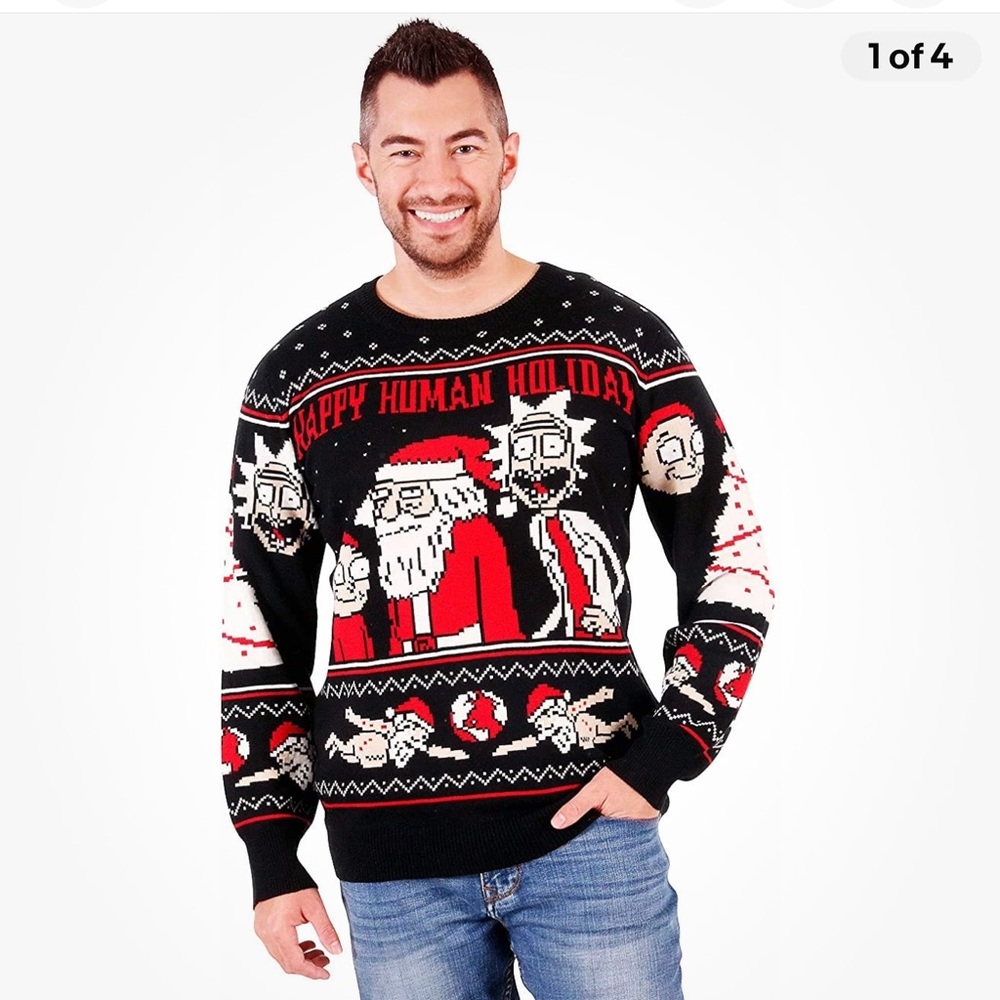 UGLY Christmas Sweater RICK And MORTY HAPPY HUMAN HOLIDAY Size Medium